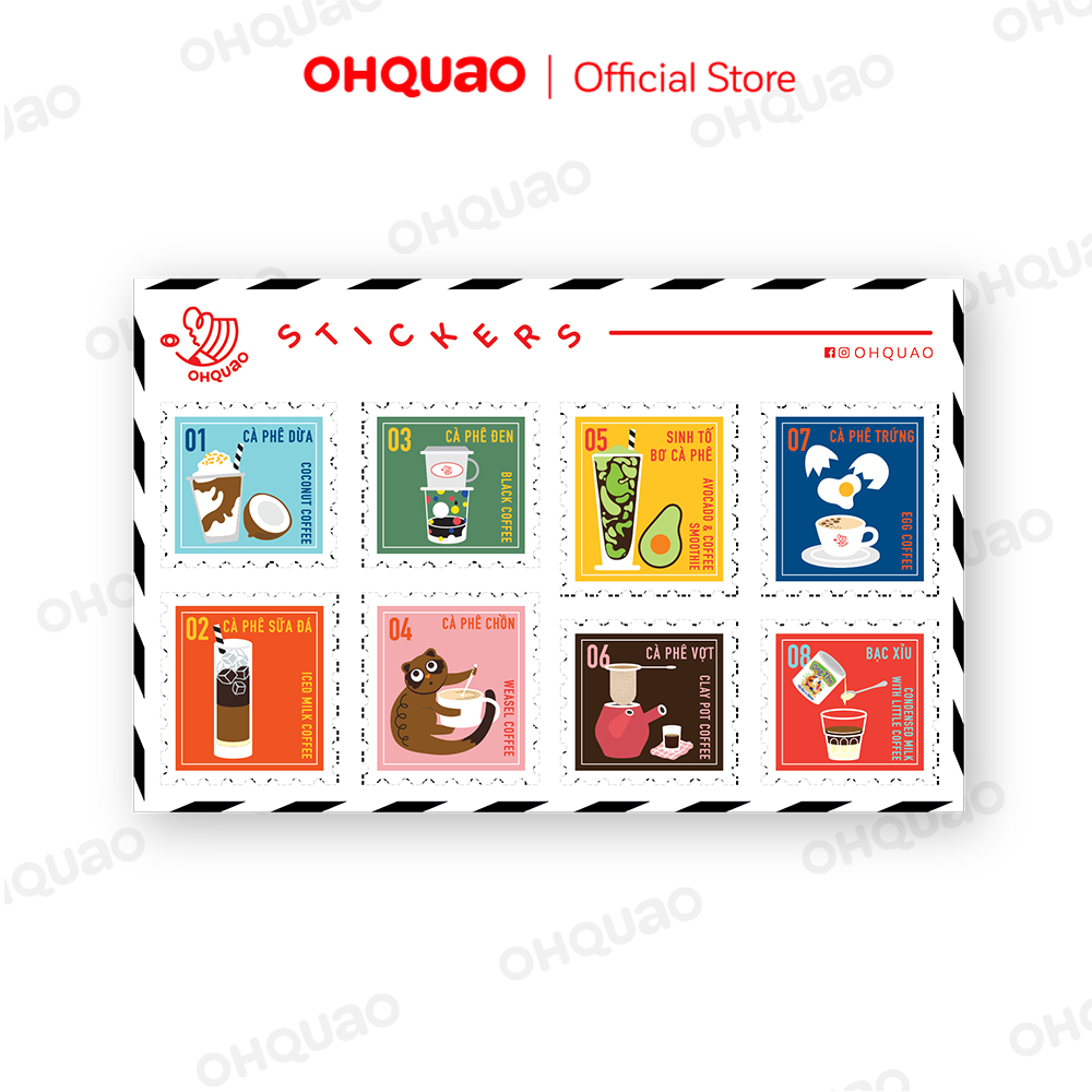 NHÃN DÁN CÀ PHÊ STAMP STICKER OHQUAO