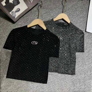 Áo cộc tay đính đá tag D mã 27242 dáng ngắn