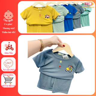 MK490 (8-18KG) Bộ áo cộc tay quần cộc phối cúc in hình cho bé chất thun tăm lạnh mỏng mềm, mát cho bé dưới 4 tuổi