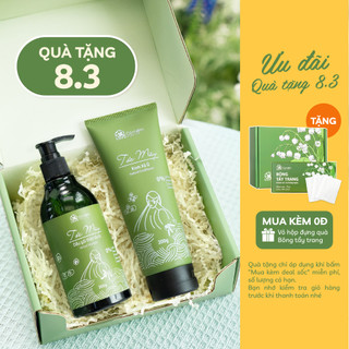 Bộ Gội Xả Tóc Mây An Toàn Chiết Xuất Bồ Kết Cỏ Mềm - Hộp quà tặng bạn gái mẹ cô giáo 8 3
