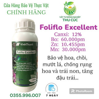 Phân bón Canxi Bo Kẽm Vĩnh Thạnh Foliflo Excellent chai 500ml, trung vi lượng, chống rụng hoa và trái non, tăng đậu quả