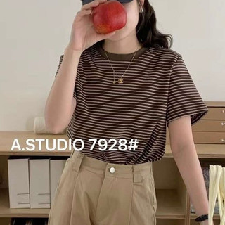 Áo thun ngắn tay kẻ ngang babytee dáng basic, áo phông dáng vừa ngắn tay kẻ ngang bản to A.Studio A7928
