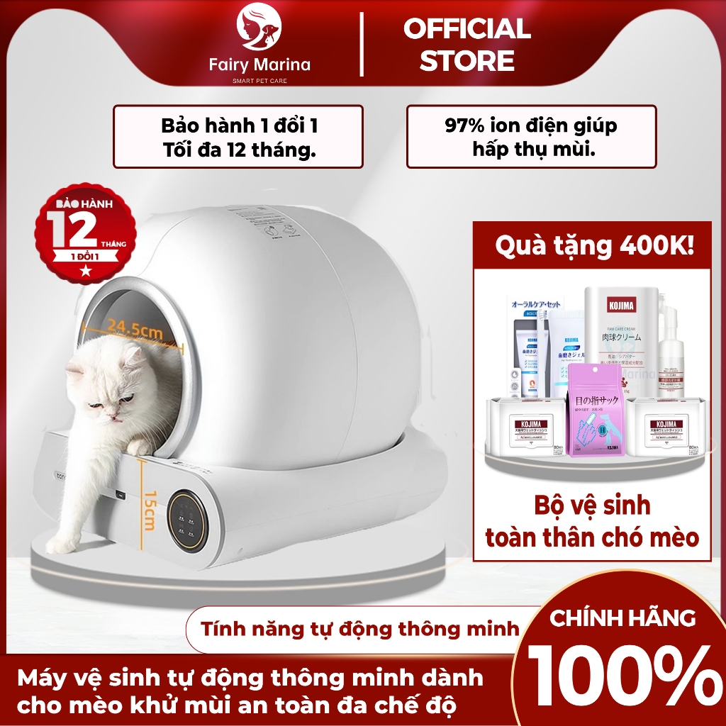 Hộp dọn vệ sinh tự động thông minh dành cho mèo FAIRY, Máy dọn phân cho mèo khử mùi điều khiển từ xa - Fairy Marina