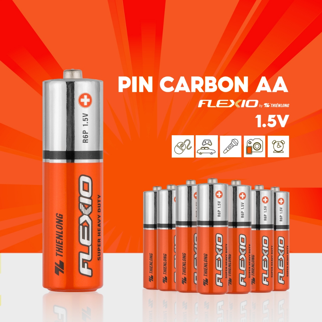 Combo 8 [ Vỉ 4 ] Pin Cacbon AA Thiên Long Flexio BAC-R6/4