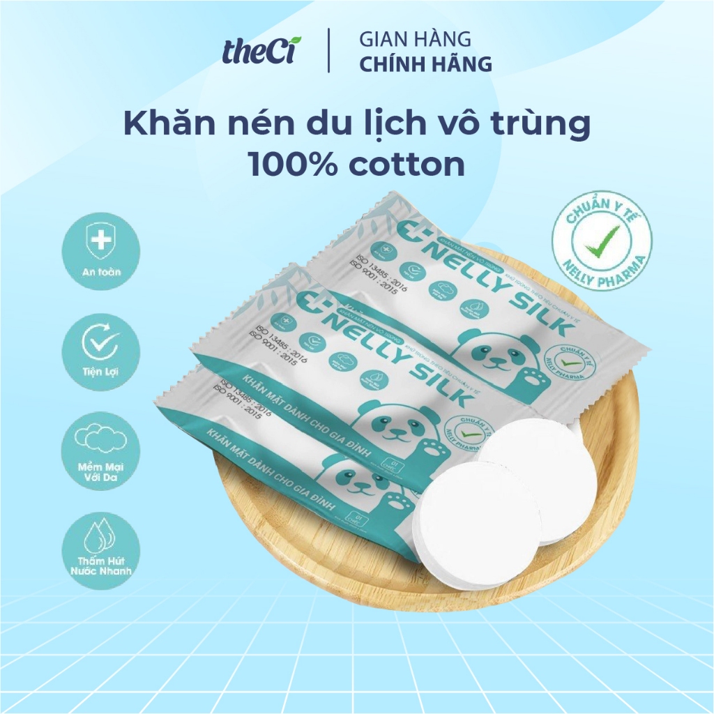 Khăn Nén Du Lịch Vô Trùng 100% Cotton Hàng Việt Nam NELLY SILK, Khăn Giấy Nén Khô Nhỏ Gọn Tiện Lợi Dùng Một Lần