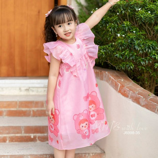 Đầm váy xòe tơ ngọc trai Gấu Dâu bồng bềnh cho bé gái từ hồng xinh xắn