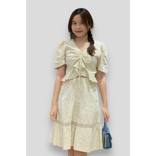 Đầm cổ tim rút ngực - cotton thêu - nude - deThuong Fashion