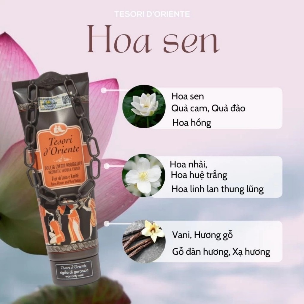 Sữa Tắm Hoa Sen Lưu Hương Nước Hoa Tesori D’Oriente Cao Cấp Italia 250ml
