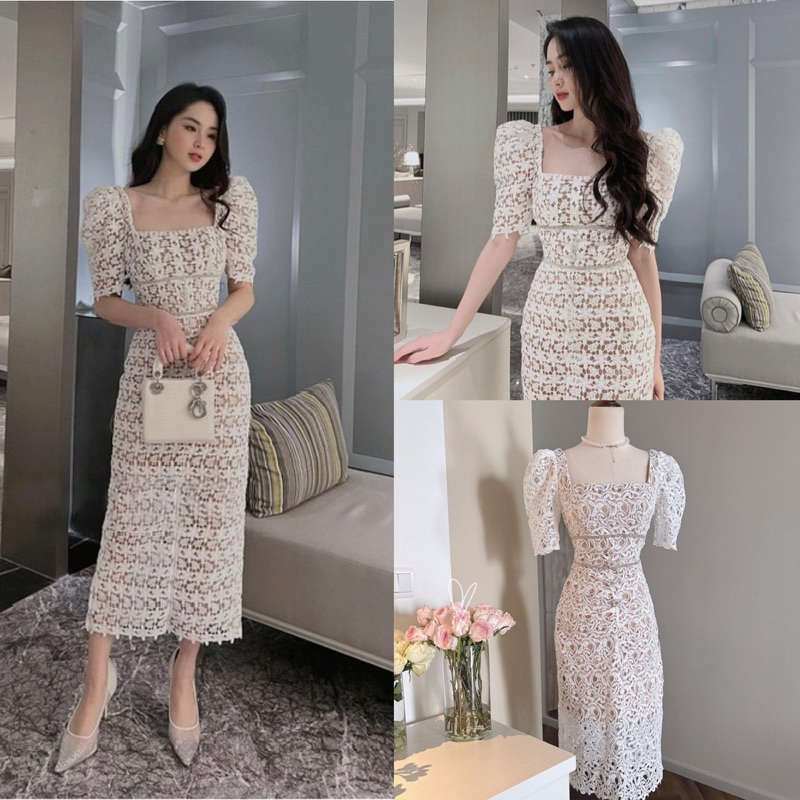 ĐẦM TRẮNG CỔ YẾM VẠT XÉO🤍