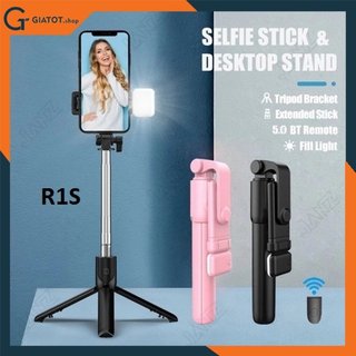 Giá đỡ 3 chân kèm remote bluetooth R1S có đèn led kiêm gậy chụp hình tự sướng selfie stick từ xa