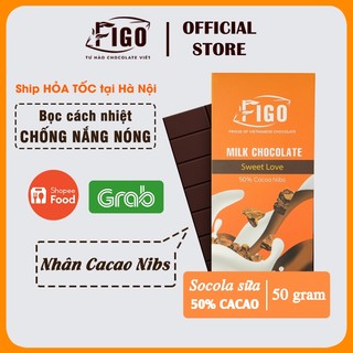 [ƯU ĐÃI SỐC] Combo 2 Thanh Milk Chocolate_Socola sữa 50% Cacao Figo nhân hạt Cacao Nibs 50gr