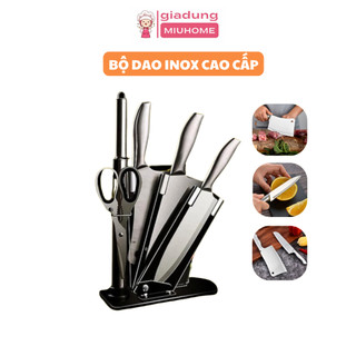 Bộ dao nhà bếp 6 món inox gọt hoa quả làm bếp kháng khuẩn tặng kèm giá cài dao miuhome