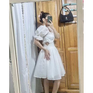 Đầm xoè tay phồng dự tiệc xếp ly ( Hoả tốc HCM )