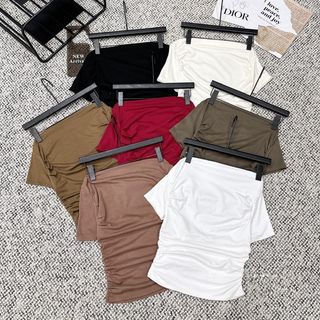 Aó cộc tay vai trần eo nhún., chất liệu cotton mềm mại dành cho bạn Nữ SVFA273