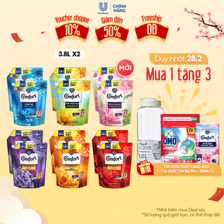 Combo 2 túi nước xả làm mềm vải Comfort Chăm sóc Chuyên sâu Đậm đặc Một lần xả túi 3.8L