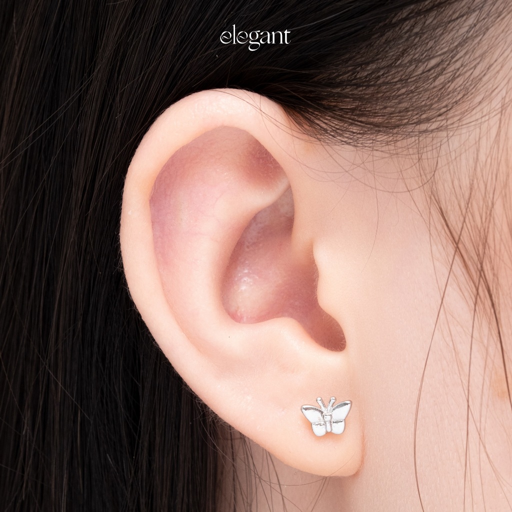 Khuyên tai trơn BUTTERFLY SILVER Elegant