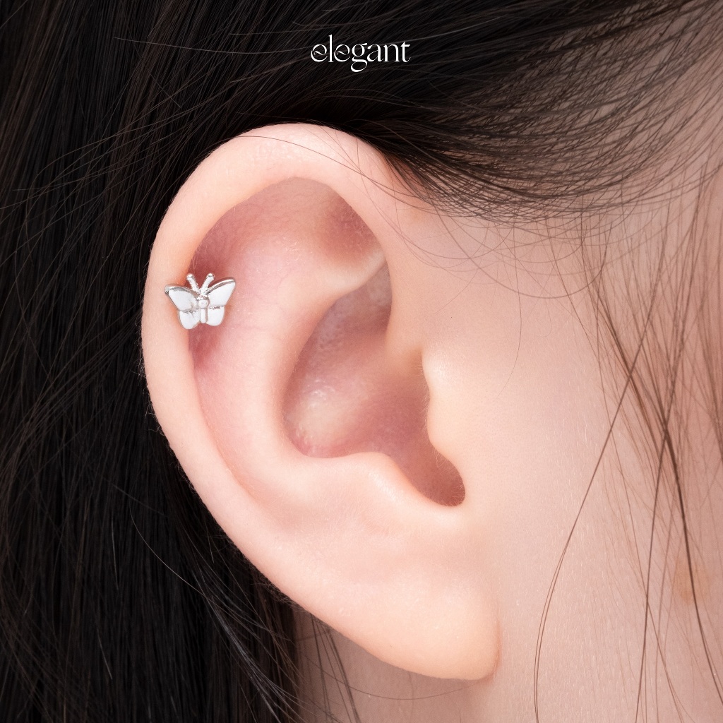Khuyên tai trơn BUTTERFLY SILVER Elegant