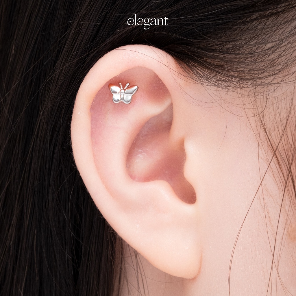Khuyên tai trơn BUTTERFLY SILVER Elegant
