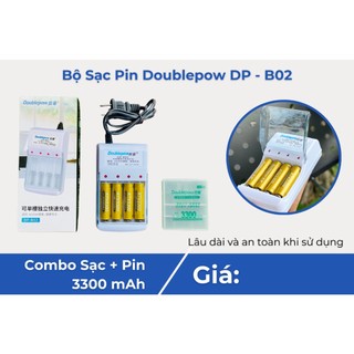 Combo 4 Pin sạc AA 3300mah và sạc đa năng Doublepow DP-B02 chính hãng, chất lượng: giá siêu tốt hàng nhập loại 1