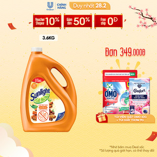 Nước Rửa Chén SUNLIGHT EXTRA Khử Mùi Tanh Hương Quế Và Bồ Hòn Chai 3.6 Kg