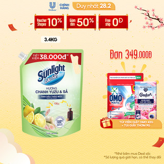 Nước lau sàn Cao Cấp Sunlight Tinh dầu Thảo mộc Ngăn côn trùng Túi 3.4kg (Chanh & Sả)