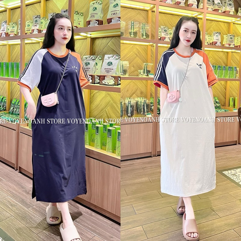 Váy Suông, Đầm Suông DAS Phối Viền Sọc Thể Thao From Rộng, Dáng Dài Chất Cotton