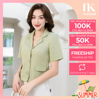 Áo Sơ Mi Ngắn Tay NK FASHION Thiết Kế Cổ V Cúc Bọc Phối Túi 2 Bên Thanh Lịch Chất Vải Nhập Hàn Cao Cấp NKFSM2305011