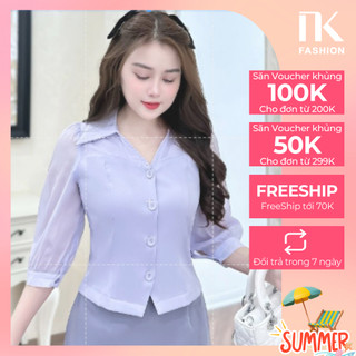 Áo Sơ Mi Là Cổ V Phối Tơ UKSM2309012 NK Fashion Công Sở Nữ Đẹp, Thanh Lịch, Cuốn Hút, Thiết kế Cao Cấp, Vải Thoáng Mát