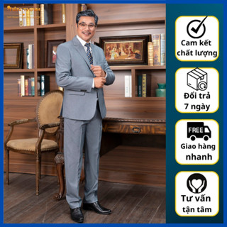 Bộ vest nam Hồng Ngọc, bộ vest nam trung niên vải Tuytsi cao cấp 2 cúc xuất khẩu ( tặng cà vạt )