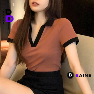 Áo Croptop TAY NGẮN CỔ BẺ V Ôm Body Nữ, Áo Thun Crt Kiểu Sexy Khoét Cổ Chất Borip Đẹp BAINE