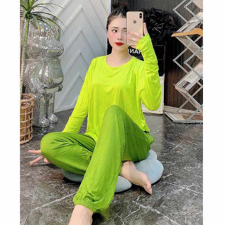 Đồ bộ nữ, set đồ bộ quần baggy có túi và áo dài tay thun cotton lụa dẻo lạnh, đồ mặc nhà, đồ ủ kem