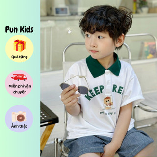 Set áo polo cộc tay hoạ tiết gấu bóng chày phối kèm quần bò mềm,quần áo bé trai phong cách Hàn Quốc cho bé trai từ  BD82