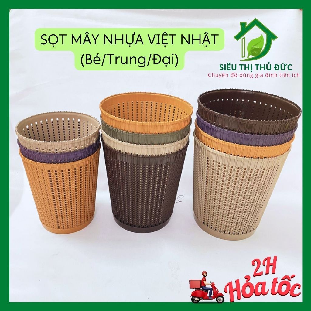 Sọt Tròn Mây, Sọt Đựng Đồ Giả Mây Phong Cách Hàn Quốc - Nhựa Việt Nhật