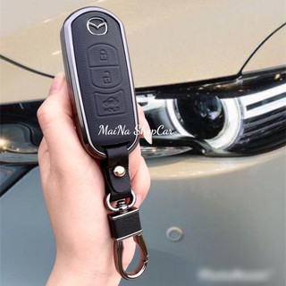 Chìa khóa mazda 3 - mazda 6 - cx5 - cx8 viền kim loại mặt da cao cấp