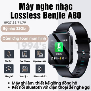 Máy nghe nhạc Benjie A80 thiết kế giống đồng hồ đeo tay - Bluetooth 5.2 - Kết nối với điện thoại - 2 Micro ghi âm