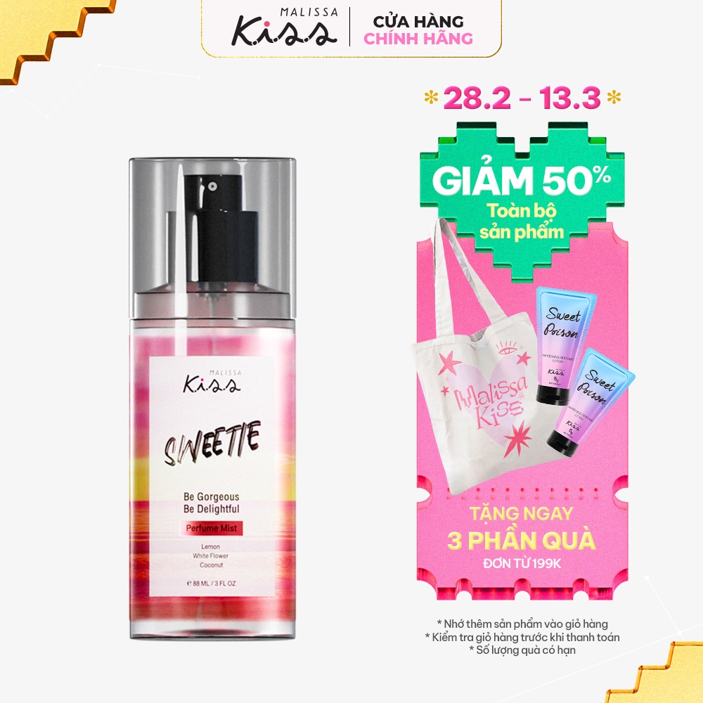 Xịt Thơm Toàn Thân Hương Nước Hoa Malissa Kiss hương SWEETIE 88ML