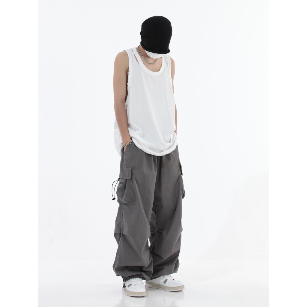 Quần túi hộp ống rộng nam nữ kaki cotton, dây rút jogger bigzise