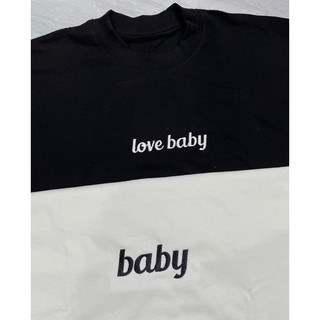 Áo thun cặp baby tee body & áo thun rộng chữ thêu love baby-baby cưng nhắm nè