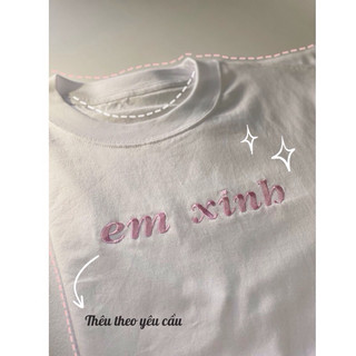 Áo Thun Cặp Baby Tee- Áo Phông Rộng Chữ Thêu Mẫu Theo Yêu Cầu
