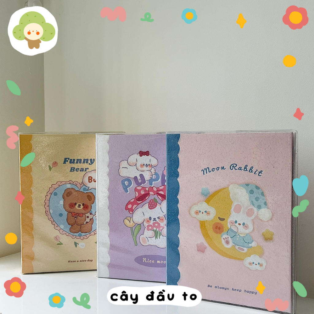 Binder Album Đựng Card Ảnh Polaroid Bìa Cứng Còng Kim Loại Kèm Bọc Glitter Lấp Lánh 10 Sheet 4 Ô Đựng Ảnh Cây Đầu To