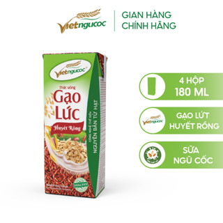  Lốc 4 Hộp Sữa Gạo Lức Huyết Rồng VIỆT NGŨ CỐC Uống Liền Bổ Sung Chất Xơ Vitamin Thanh Lọc Cơ Thể 180ml hộp 