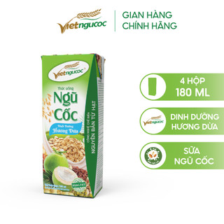 Lốc 4 Hộp Sữa Ngũ Cốc Dinh Dưỡng VIỆT NGŨ CỐC Hương Dừa Thơm Béo Uống Liền 180ml/Hộp