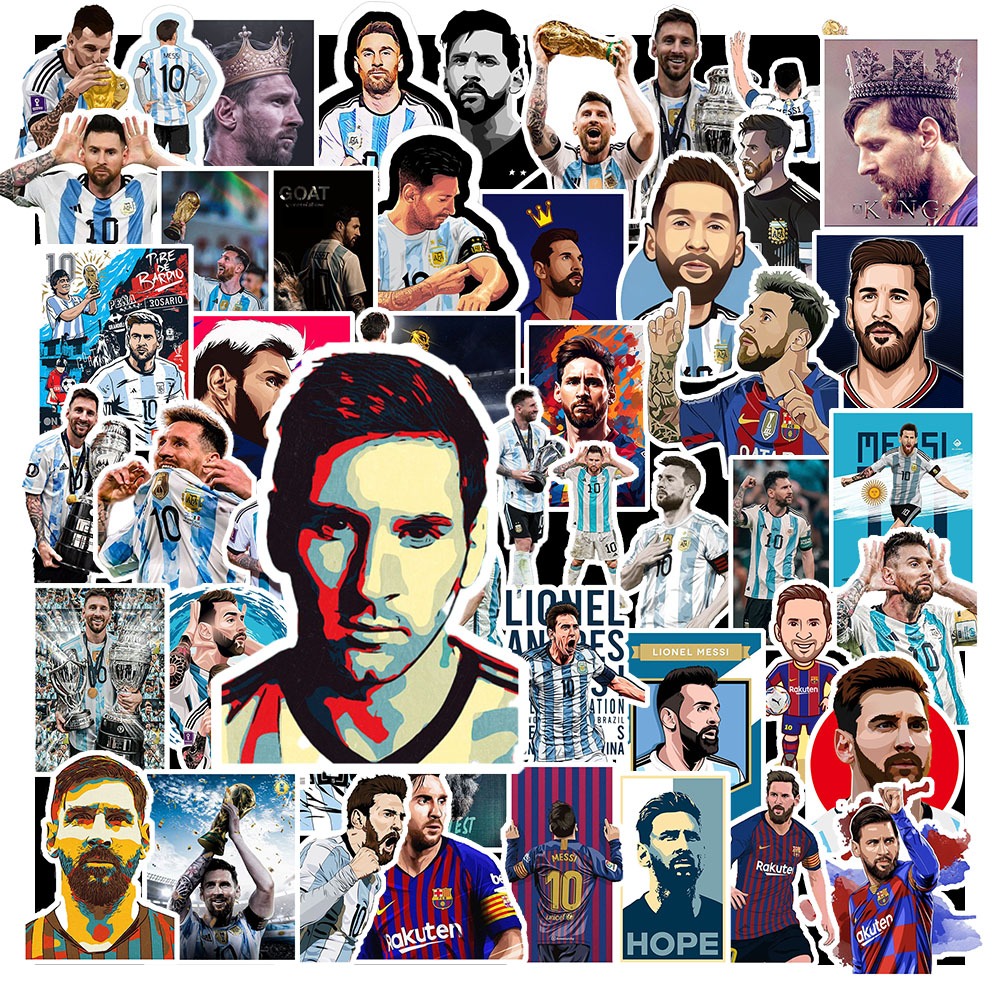 Set 50 Sticker Hình CẦU THỦ MESSI | Decal Phản Quang 7 Màu Halogram | Chống Nước | MS: 00075