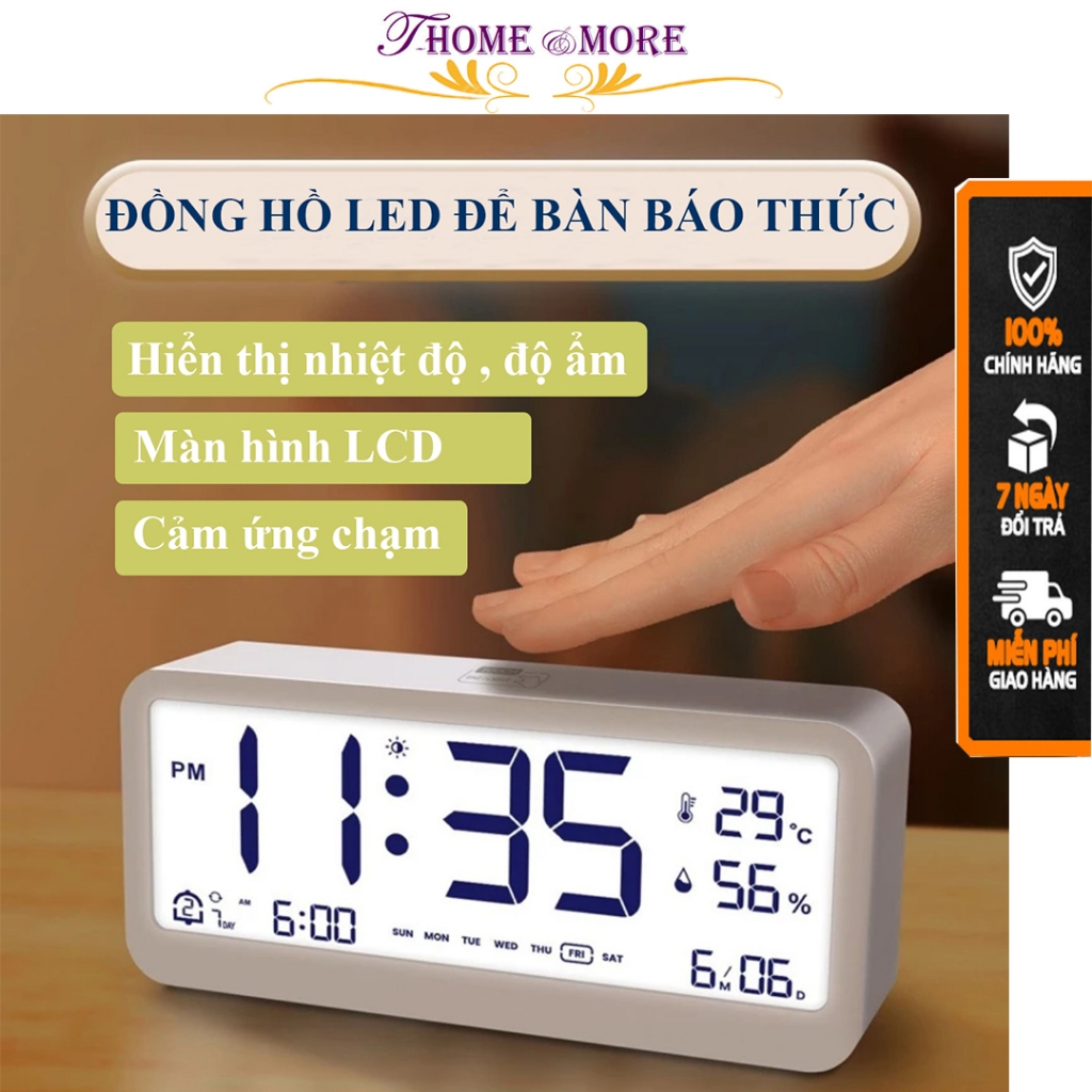 Đồng hồ led để bàn báo thức màn hình LCD cao cấp đo nhiệt độ và độ ẩm T-Home&More