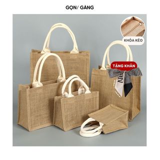 Túi cói đi biển có khóa kéo hoặc cúc bấm vải dày dặn đứng form đựng quần áo đi biển đi du lịch vintage Gọn Gàng