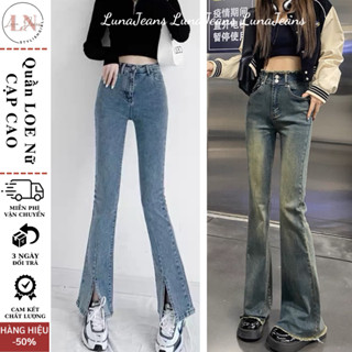 Quần ống loe xẻ gấu CẠP CAO co giãn, quần bò jean Loe nữ rách gấu cao cấp phong cách RETRO Hottrend 2023 LUNA T023