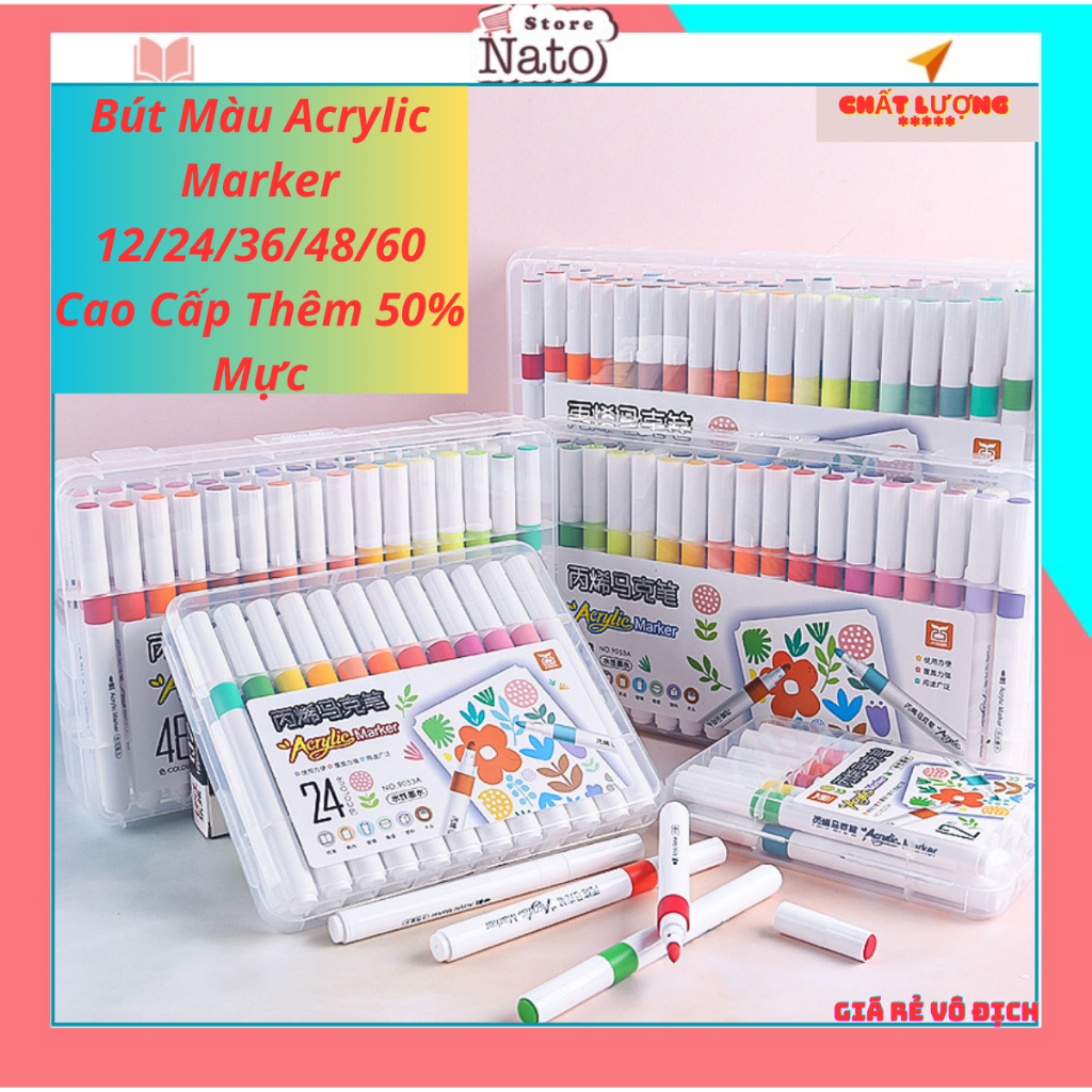 Bút Màu Vẽ Acrylic Marker 12/24/36/48/60 Màu Chuẩn, Dùng Để Vẽ Vải-Giày-Tường-Giấy-Da-Ly Giá Rẻ