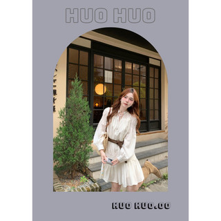 [HUOHUO] Váy nữ babydoll trắng tay bồng dễ thương(kèm thắt lưng) [V309YZ] kèm ảnh thật