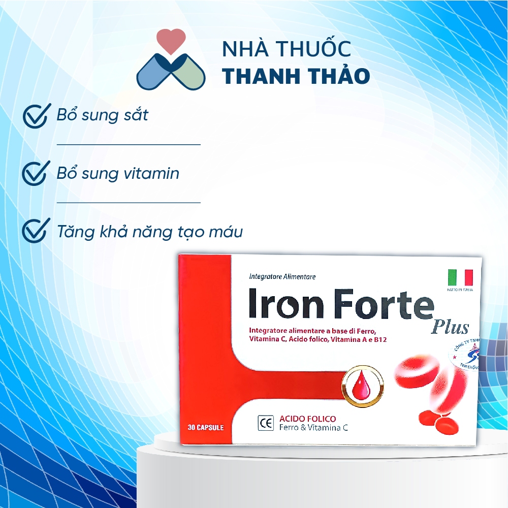 Viên Uống Bổ Sung Sắt, Vitamin C Giảm Thiếu Máu Do Thiếu Sắt IRON FORTE PLUS - Hộp 30 viên