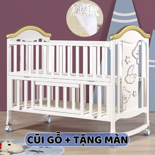 Cũi gỗ thông màu trắng đa năng 6in1 cho em bé Honalife